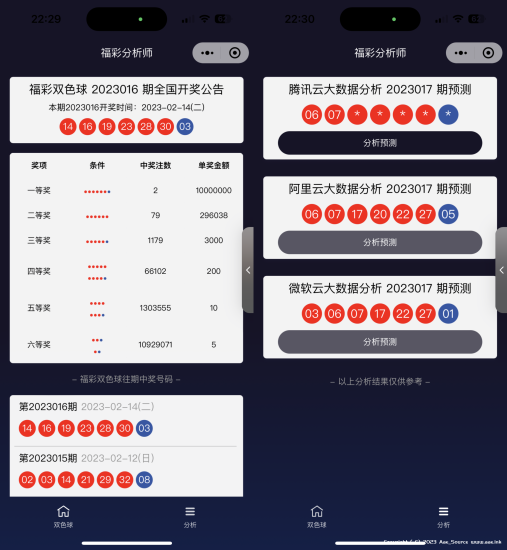 中国福彩大数据分析大师 微信小程序版源码_Aae_Source